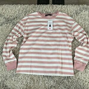 Zesica Womens Pink White Striped Long Sleeve Crew Neck T-Shirt Size M New